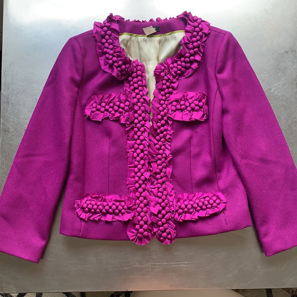 J. Crew Magenta Floral Trim Wool Blend Blazer